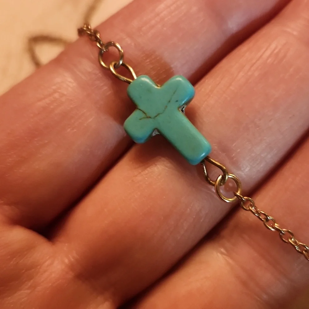 Vintage turquoise cross D'Angelo earrings and choker with extender - Picture 4 of 5